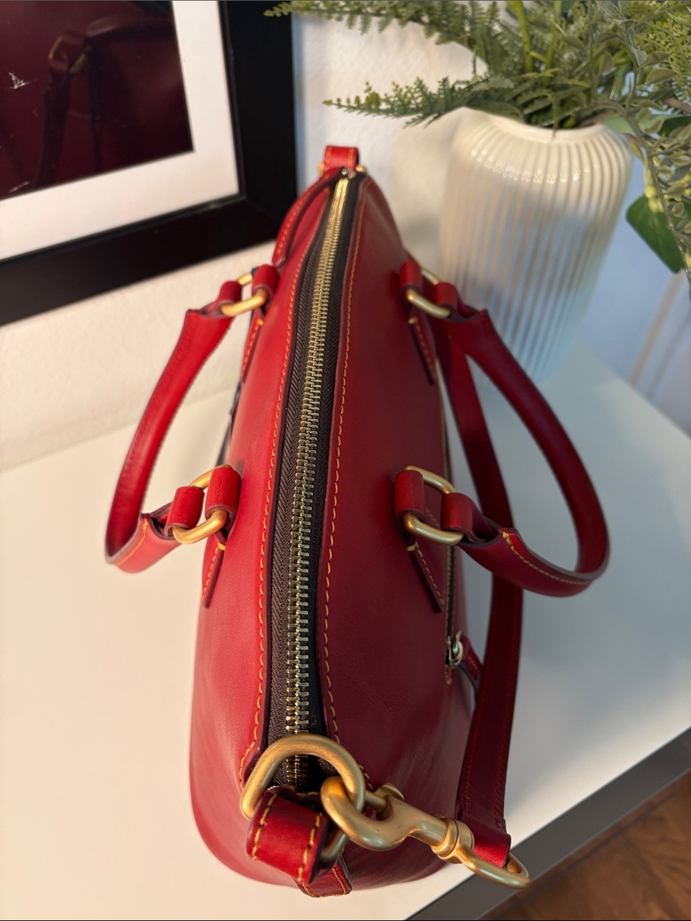 NWT Vintage Dooney & Bourke Florentine Leather Dome Satchel In Red/Bordeaux - Picture 8 of 17